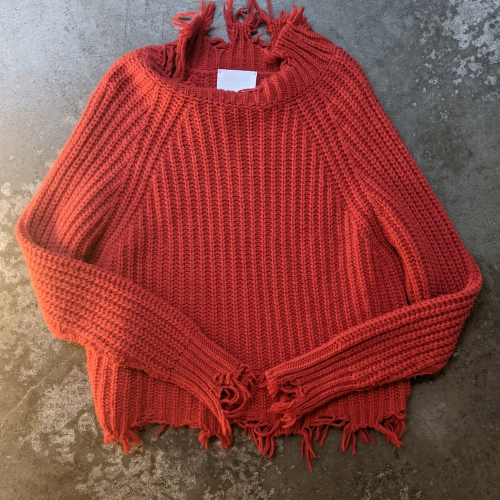 Pinko P Italy Holiday oversized red raw edge cable knit mock turtleneck xs/2-6 - Picture 4 of 6